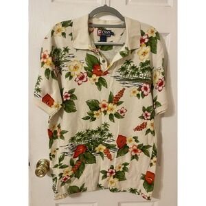 Chaps Ralph Lauren Polo Shirt Men L Short Sleeve Ribbed Tropical Hawaiian Floral